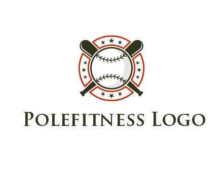 baseball overlapping crossed bats over a ring with stars