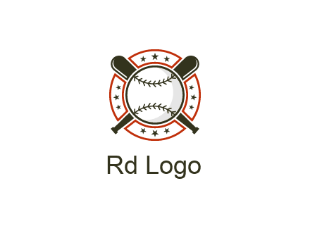 baseball overlapping crossed bats over a ring with stars