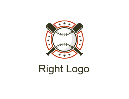 baseball overlapping crossed bats over a ring with stars