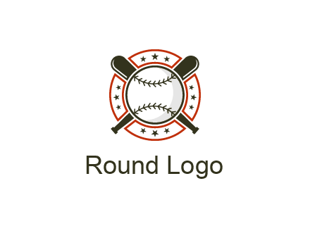 baseball overlapping crossed bats over a ring with stars