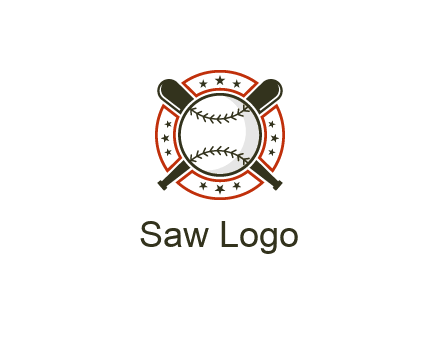 baseball overlapping crossed bats over a ring with stars
