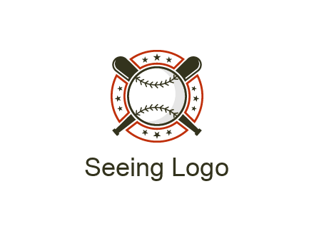 baseball overlapping crossed bats over a ring with stars