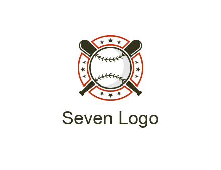 baseball overlapping crossed bats over a ring with stars