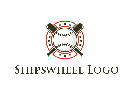 baseball overlapping crossed bats over a ring with stars