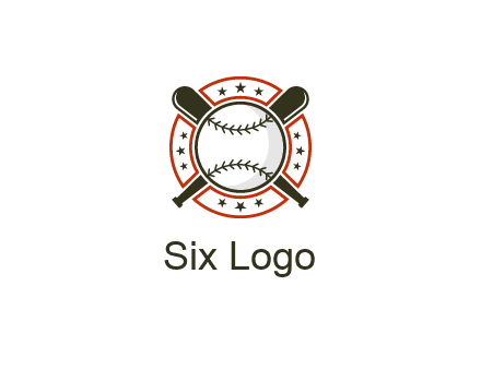 baseball overlapping crossed bats over a ring with stars