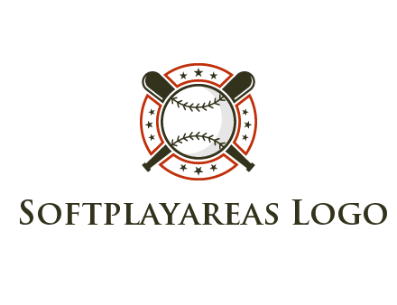 baseball overlapping crossed bats over a ring with stars