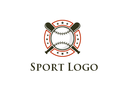 baseball overlapping crossed bats over a ring with stars