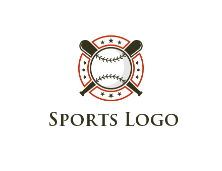 baseball overlapping crossed bats over a ring with stars