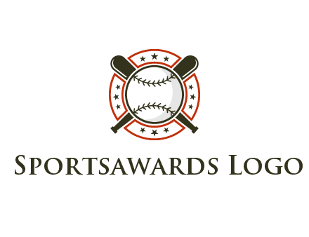 baseball overlapping crossed bats over a ring with stars