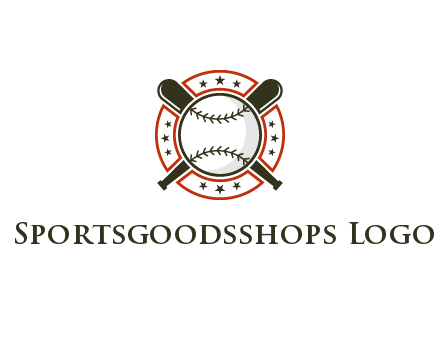 baseball overlapping crossed bats over a ring with stars