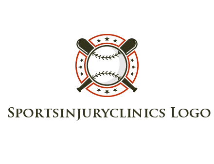 baseball overlapping crossed bats over a ring with stars