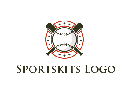 baseball overlapping crossed bats over a ring with stars