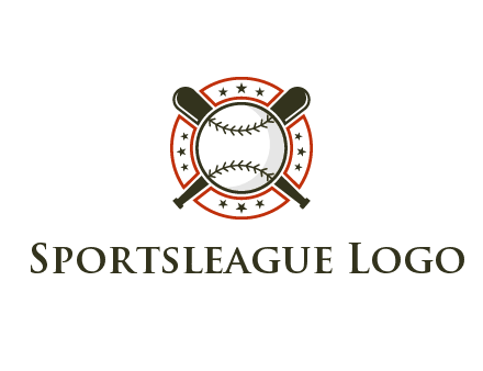 baseball overlapping crossed bats over a ring with stars