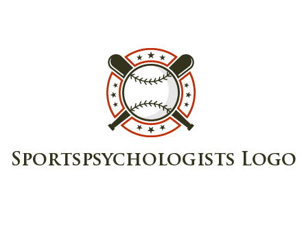 baseball overlapping crossed bats over a ring with stars