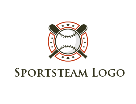 baseball overlapping crossed bats over a ring with stars