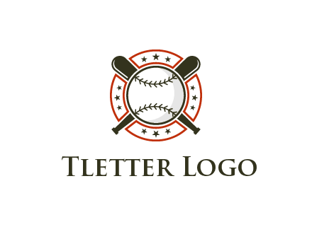 baseball overlapping crossed bats over a ring with stars