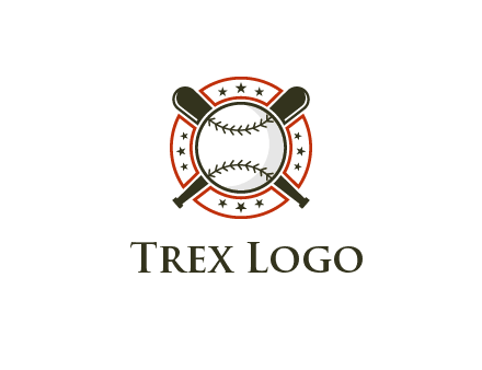 baseball overlapping crossed bats over a ring with stars