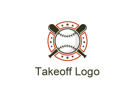 baseball overlapping crossed bats over a ring with stars