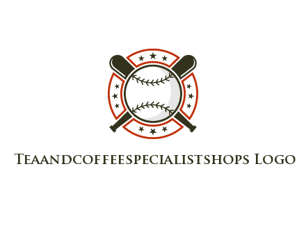 baseball overlapping crossed bats over a ring with stars