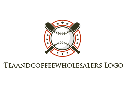 baseball overlapping crossed bats over a ring with stars