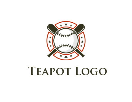 baseball overlapping crossed bats over a ring with stars