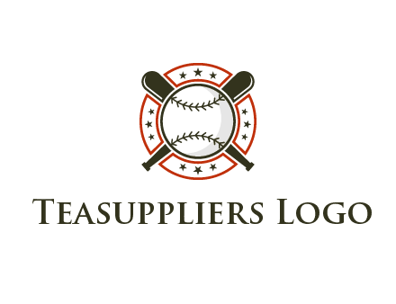 baseball overlapping crossed bats over a ring with stars