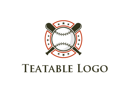 baseball overlapping crossed bats over a ring with stars