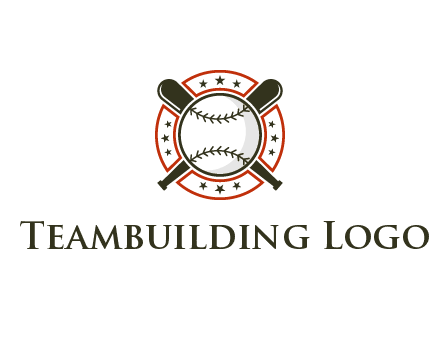 baseball overlapping crossed bats over a ring with stars