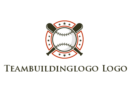 baseball overlapping crossed bats over a ring with stars