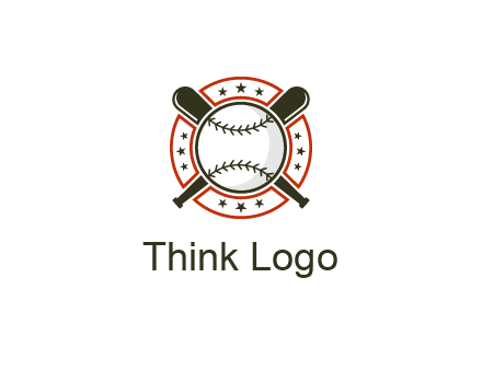 baseball overlapping crossed bats over a ring with stars
