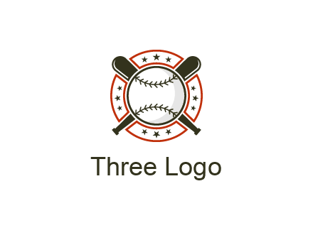 baseball overlapping crossed bats over a ring with stars