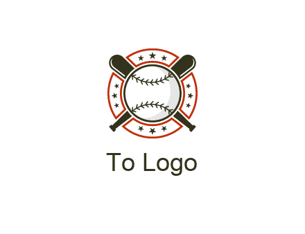 baseball overlapping crossed bats over a ring with stars