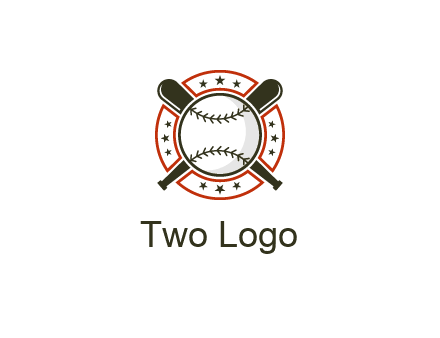 baseball overlapping crossed bats over a ring with stars