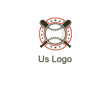 baseball overlapping crossed bats over a ring with stars