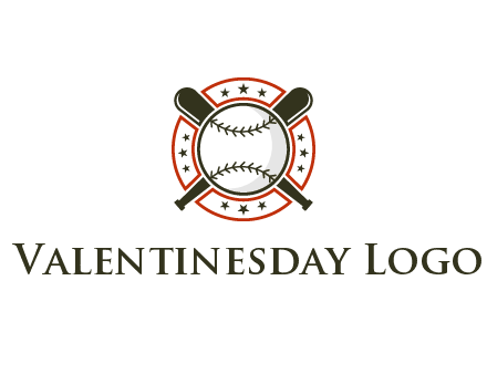 baseball overlapping crossed bats over a ring with stars