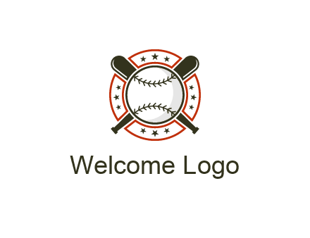 baseball overlapping crossed bats over a ring with stars