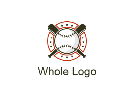 baseball overlapping crossed bats over a ring with stars
