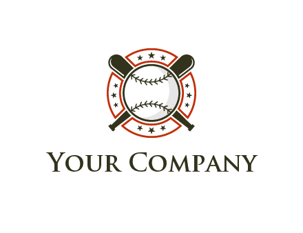 baseball overlapping crossed bats over a ring with stars