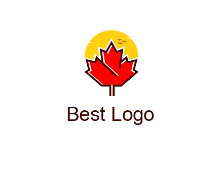 maple leaf covering the sunset logo