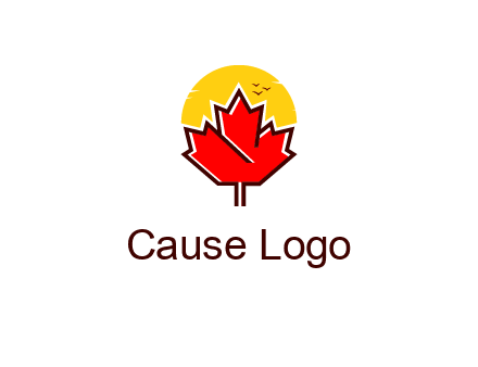 maple leaf covering the sunset logo