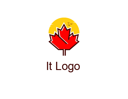 maple leaf covering the sunset logo
