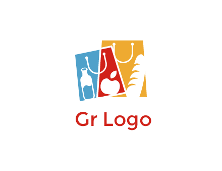 abstract shopping bags with groceries logo