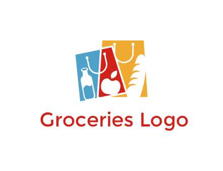 abstract shopping bags with groceries logo