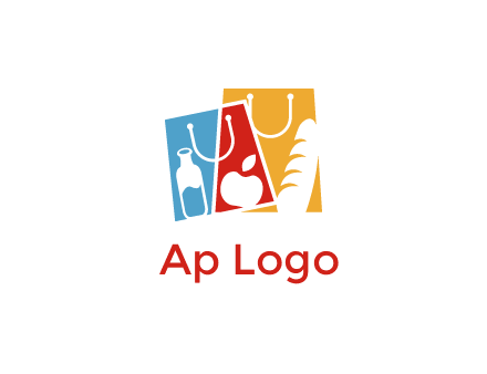 abstract shopping bags with groceries logo