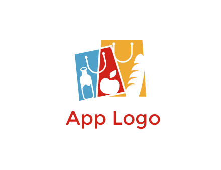 abstract shopping bags with groceries logo