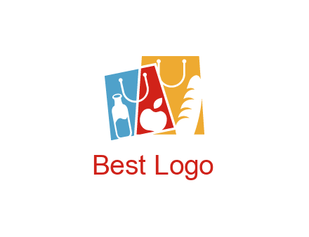 abstract shopping bags with groceries logo