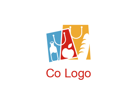 abstract shopping bags with groceries logo