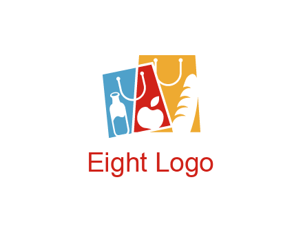 abstract shopping bags with groceries logo