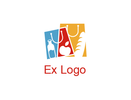 abstract shopping bags with groceries logo