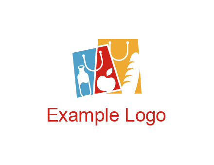 abstract shopping bags with groceries logo